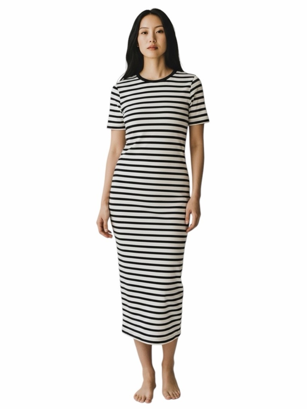 Won Hundred•Striped Short Sleeve Cotton Maxi Dress